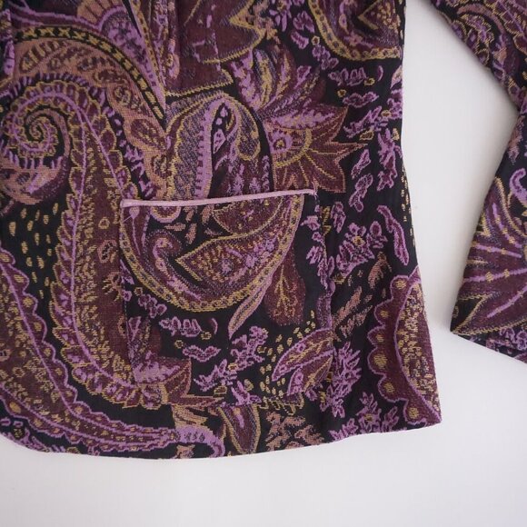 Vintage Monroe And Main Purple Paisley Tapestry 3 Button Blazer 14 - Picture 3 of 7